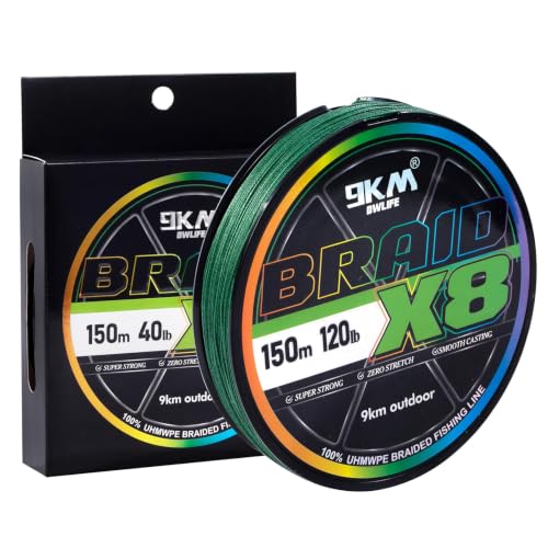 Image of 9KM DWLIFE Braided Fishing Line 8LB-120LB Dyneema Fishing Line, Zero Stretch & Anti-Bite Coating for Freshwater /Saltwater Fishing 4 /8 Strands