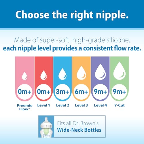 dr brown39s natural flow level 2 wide-neck baby bottle silicone nipple medium flow 3m 100 silicone bottle nipple count 6 pack of 1
