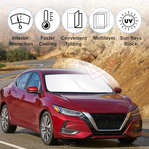 Image of Windshield Sun Shade Custom Fit for 2020 2021 2022 2023 2024 2025 Nissan Sentra Sedan Accessories Foldable Sunshade Sun Blocker Protect Car from Sun Rays & Heat Damage Keep Car Cooler
