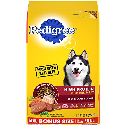 Pedigree High Protein Adult Dry Dog Food Beef and Lamb Flavor Dog Kibble, 50 lb. Bonus Bag