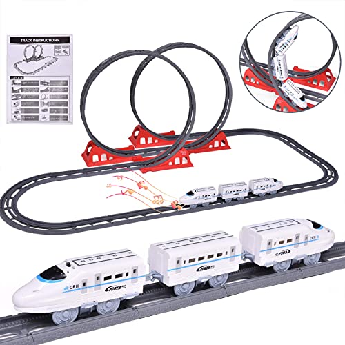 FUN LITTLE TOYS 45 PCs Tracks Sets Toys for Kids, Flexible Railway Tracks Roller Coaster Playset, Batteries Operated Toy Train with Light and Sound, Gift for 3 4 5 6 Years Old Toddlers Boys and Girls
