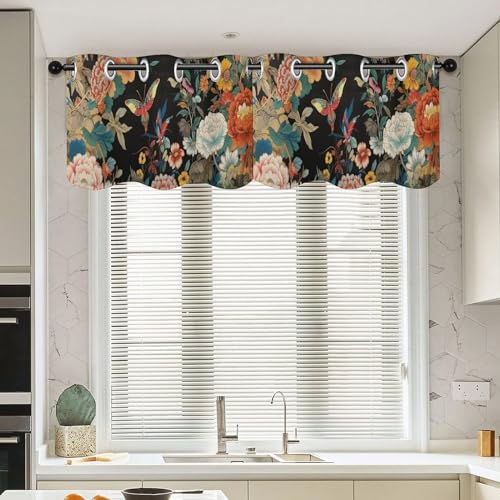 Cenefas de cortina florales de estilo asiático, elegante decoración para ventanas de 52 x 18 2