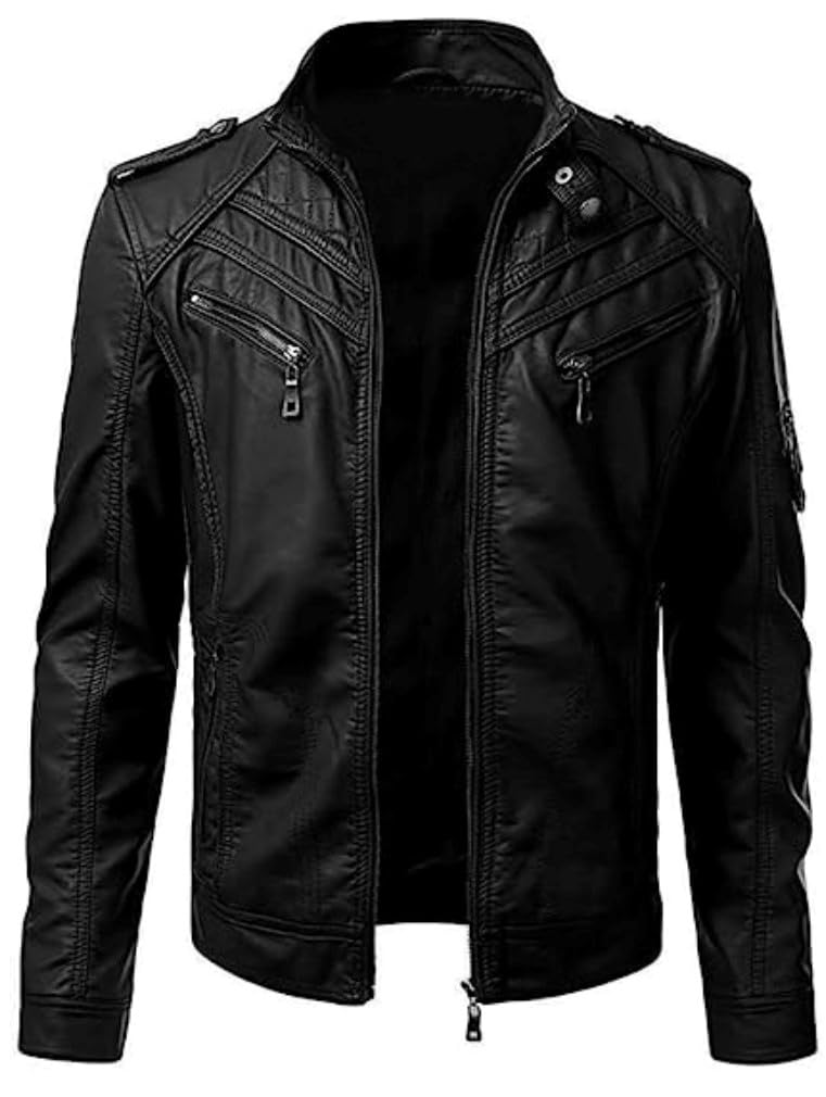 Men's Black Genuine Lambskin Leather Biker Jacket Cafe Racer