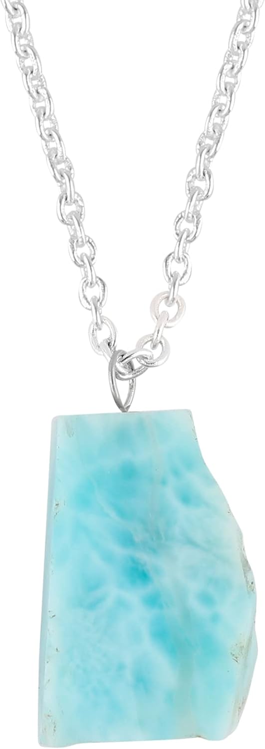 Raw Gemstone Pendant Necklace for Women |Natural Healing Crystal Rough Pendant 15–25 Carat | 8–14 mm Stone |Silver Plated Chain 16+2 Inch Adjustable | Gift Jewelry