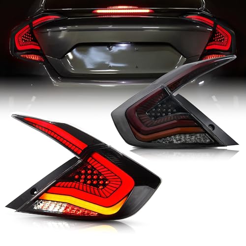 Image of letsdate Rear Replacement Tail Lights Compatible For 10th Gen Civic 2016-2021 Sedan with Breathing Animation DRL w /Amber Sequential Turn Signal, Starry Smoked