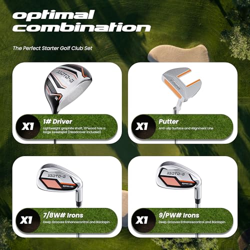 Image of 5 /6 /7 Pieces Kids Golf Clubs Set - Youth Golf Clubs Junior Set Ages 3-14 Includes Stand Bag, 1# Driver, 5# Hybrid, 7#, PW# Irons and Putter Right /Left Hand for Boys Girls