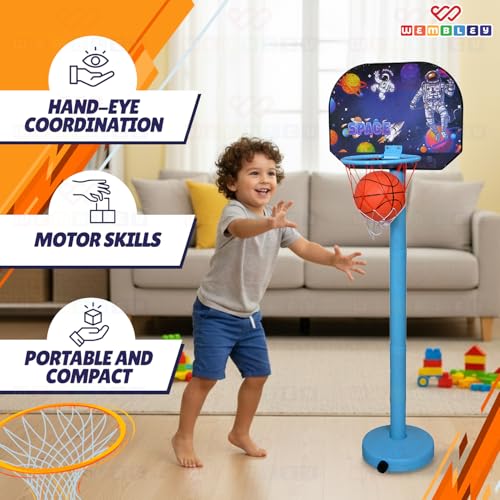 Image of Wembley Basketball Game for Kids | Indoor Mini Hoop Playset with Ball & Net | Height Adjustable Stand with Scoreboard | Easy to Assemble Basketball Toy for Boys & Girls 3+ Years