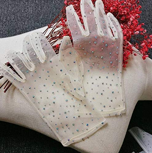 Lace Up Gloves Women's elegant shiny party dancing mesh glove female summer sunscreen lace glove (Color : Champagne) (White)3