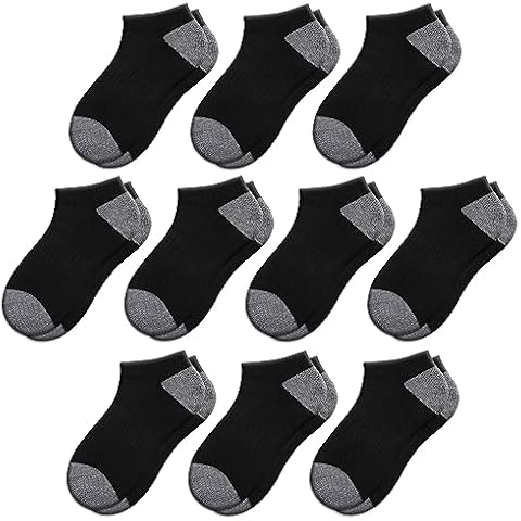 Comfoex 10 Pairs Boys Socks 4-6 6-8 8-10 Years Old Low Cut Ankle Athletic Socks For Kids Short Half Cushioned Socks Cover