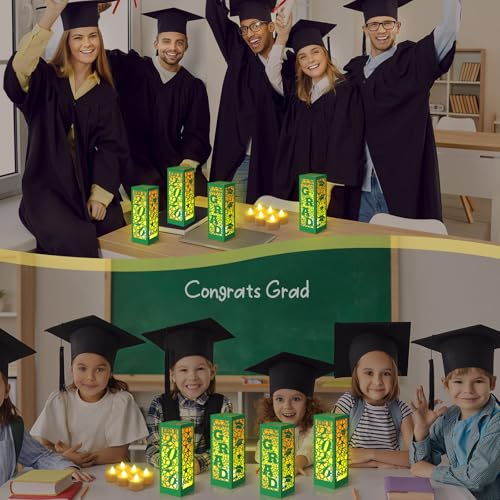 Image of Rossesay 6 Pcs Graduation Table Centerpieces Boxes Class of 2026 Graduation Lanterns for Centerpieces with LED Candles Congrats Grad School College Photo Props for Party Table Decoration (Green)