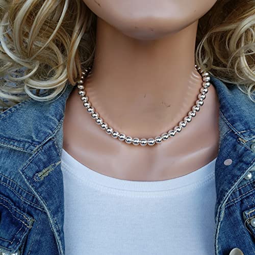Verona Jewelers Sterling Silver 7MM 8MM Italian Ball Chain Necklace - Handmade Silver Bead Necklace3