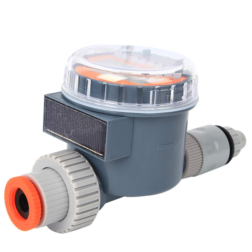 Intelligent Solar Power Watering Timer Irrigation Controller Automatic Garden Irrigation System for Balcony Courtyard Greenhouse Plants Gray Pom Material DN32 G1 1/4 Thread