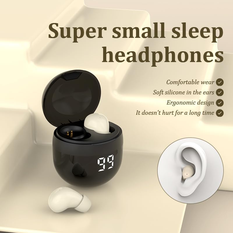 Invisible Earbuds Wireless Bluetooth - Tiny Small Earbuds with Premium Sound Quality, One-Step Auto Pairing, Smart Touch Control - Perfect for Work and Sports (Khaki)