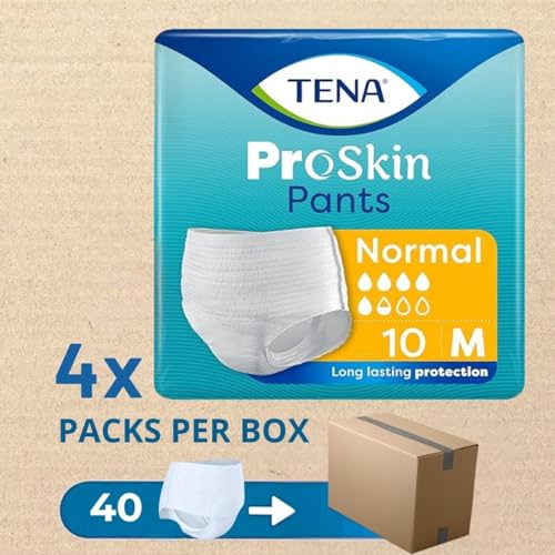 Image of TENA Normal Pants Style | Unisex Adult Diaper Medium Size (M) | 10 Units x 4 | 40 Units|Waist 80-110cms | 32-44 inch | 3X Protection from leaks, odour & moisture| Incontinence Pants for Urine Leaks