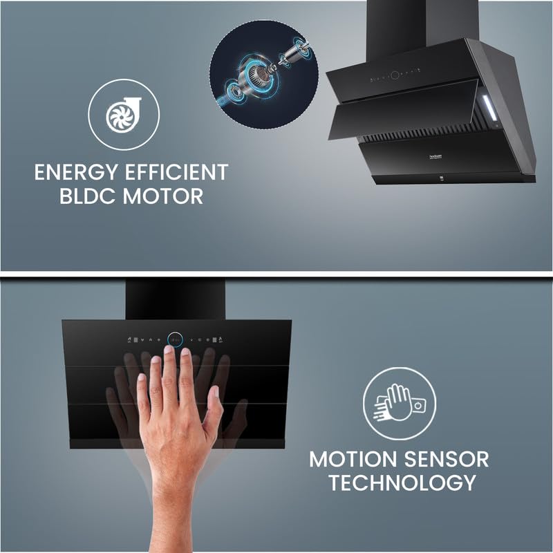 Image of Hindware Smart Appliances Skyla Neo BLDC 90 Blk | 1500 CMH | Auto Clean Chimney | Slant | Filterless | Motion Sensor | Automatic Louvre Opening | 12 Yrs Warranty on Motor & 3 Yrs on Product By Brand