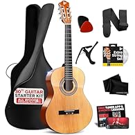COMPLETE 76 CM BEGINNER GUITAR SET: Classical acoustic guitar kit includes gig bag capo acoustic guitar strap extra nylon string set and 3 picks designed for kids guitar learners youth and adults HANDCRAFTED ALL WOOD BUILD: Acoustic guitars made with...