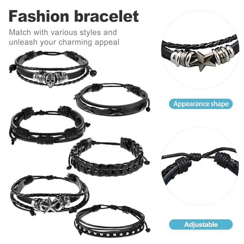 CoguZed 6 Pack Pulseras de Cuero Punk Ajustables miniatura 3