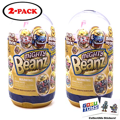 Mighty Beanz Golden Slam Pack (2 Pack) with 2 GosuToys Stickers Gift Bundle - 16 Mighty Beanz Total