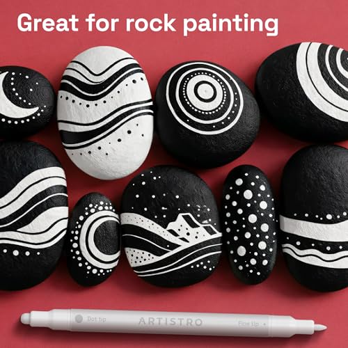 Image of ARTISTRO 12 White Dual-Tip Acrylic Paint Markers - Paint Pens Set with Dot & Fine Tips for Fabric, Rock, Glass, Wood, Coloring Books - Arts & Crafts Gift - Classroom Must Haves & School Supplies