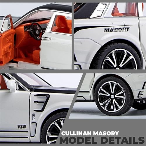 Image of Alokik Enterprise 1:24 White Rolls Royce Cullinan Masory Diecast Metal Pull Back Car with 6 Openable Doors with Sound and Light Toy Decoration car Best Gift Toys for Kids (White Color)