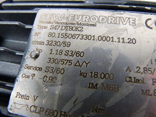 Sew-Eurodrive S47DT80K2 Gear Motor 330/575V 1.18 S3/60Hp 2.85/1.64A