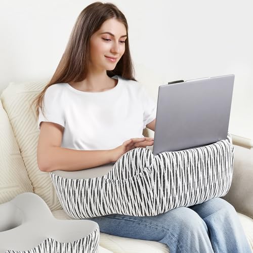 Image of DONAMA Reading Pillow for Gaming, Lap Desk Pillow for Laptop, Arm Rest Pillow with Side Pockets, Memory Foam Bed Rest Pillow for Reading, Working, Gaming, Writing in Bed Couch Floor (Light Grey)
