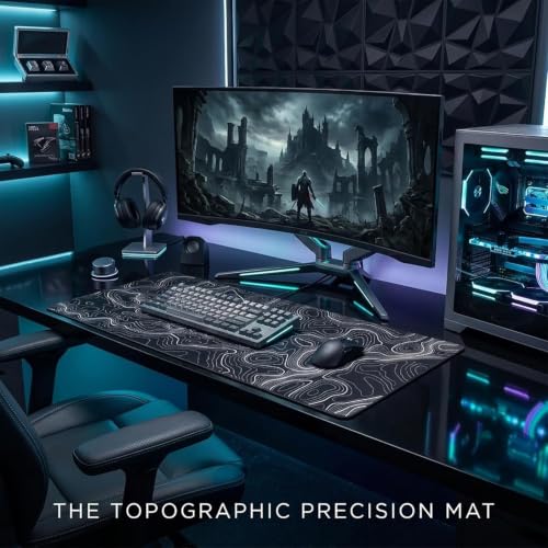 Image of AQQA Large Mouse Pad Mat(29.5X16 In)Gaming Mouse Pad With Non-Slip Rubber Base,Background Topographic Map Lines Contour Geographic For Gaming Office Laptop Computer Men Women