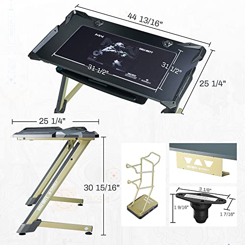 Image of EUREKA ERGONOMIC & Call of Duty UAV Gaming Desk, 45 inch Z Shaped Home Office PC Computer Gamer Table w /LED Light Projector Controller Stand & USB Charger Cup Holder Headset Hook Modern Warfare Mouse Pad