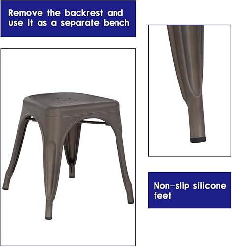 Vista 6 de BestOffice Juego de 4 sillas de metal de 18 pulgadas, apilables, para patio, altura del asiento, cafetería, restaurante, comedor, interiores y bronce