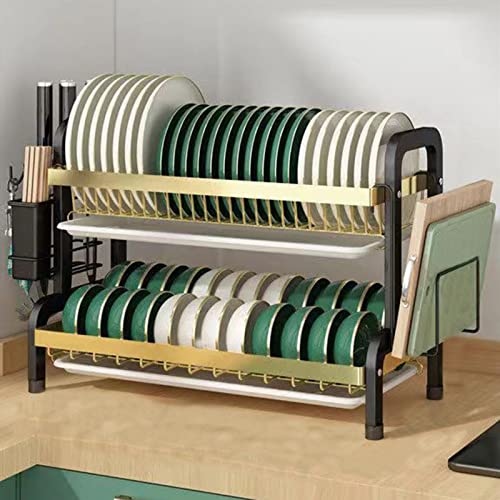 Juego de especiero y escurridor de Platos Ajustable de 3 Niveles para organizar la encimera de la Cocina. Escurreplatos Grande con escurridor. Solución de Almacenamiento compacta (