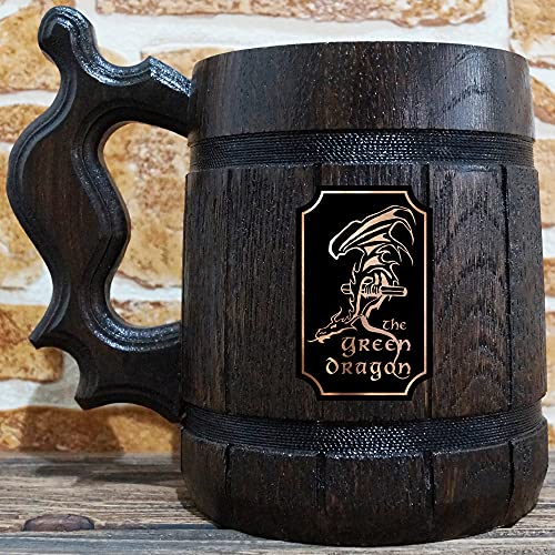 The Green Dragon Beer Mug, LOTR Gift, Green Dragon Wooden Beer Stein, Lord Of The Rings Beer Tankard, Hobbit Mug, Gift for Geek