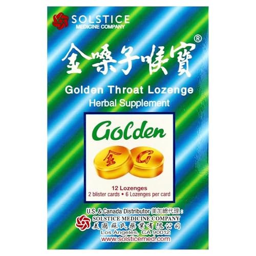 Golden Throat Lozenge (Honeysuckle Original Flavor) (Throat, Immune, Respiratory Support) (Jinsangzi Houpian) (12 Lozenges) (1 Pack)