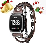 Sutefoto for Fitbit Versa Bands, Handmade Leather DIY Bands Waterproof Women Men Small Large Slim Replacement Band Accessories Set Adjustable Fashion Sport Strap （Brown）