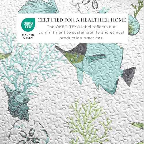 Full / Queen Coastal Quilt Bedding Set, Summer Coastal Quilt with Shams, Beach 3-Piece Reversible All Season Bedspread Quilt Set. Lightweight Nautical Quilted Coverlet. Seaside Collection, Blue Fish - Image 3