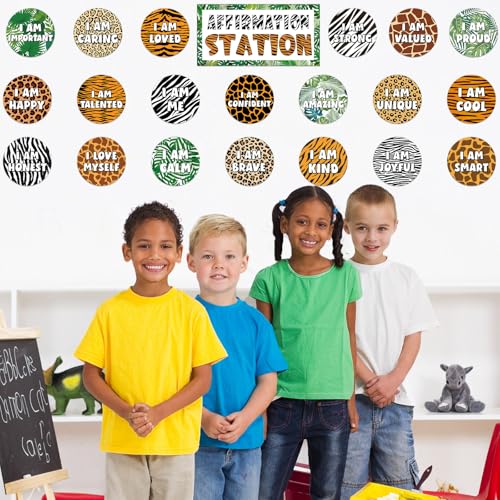 Image of Jungle Animals Affirmation Station Bulletin Board Set Safari Forest Positive Bulletin Board for Classroom Growth Mindset Decor Inspirational Motivational Accent Cutouts for Home School Teachers Supply