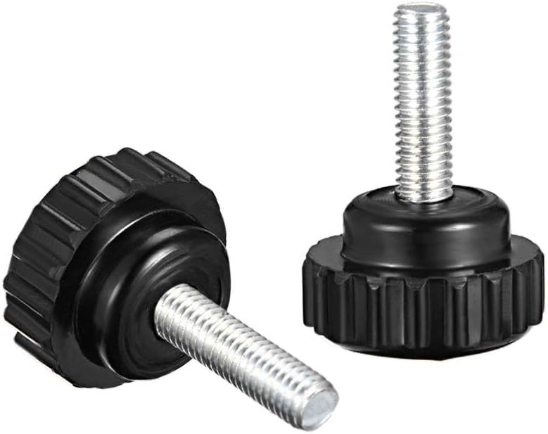 sourcing map 8pcs Knurled Clamping Knobs M5 x 16mm Metric Zinc Plated Carbon Steel Male Thread Thumb Screw on Type 21mm Plastic Round Head Threaded Hand Bolt Stud Knobs Black - Image 4