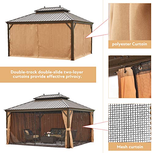 Mellcom 12' X 16' Hardtop Gazebo Galvanized Steel Outdoor Gazebo Canopy Double Vented Roof Pergolas Aluminum Frame With Netting And Curtains For Garden, Patio, Lawns #TOP6
