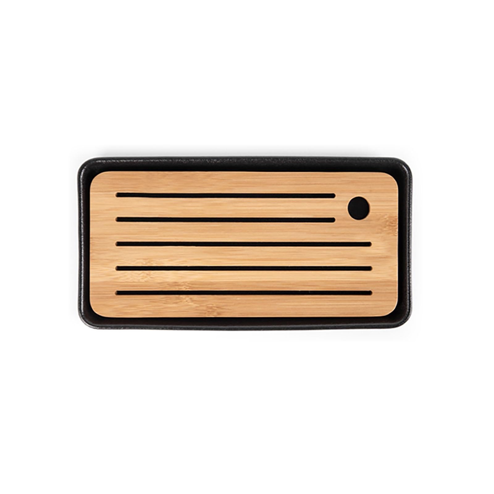 Simple - Bandeja de cerámica para secar platos con panel de bambú antidesbordamiento y diseño antideslizante, bandejas versátiles para plantas de 10.9 x 5.6 pulgadas (27.8 x 14.3 cm)