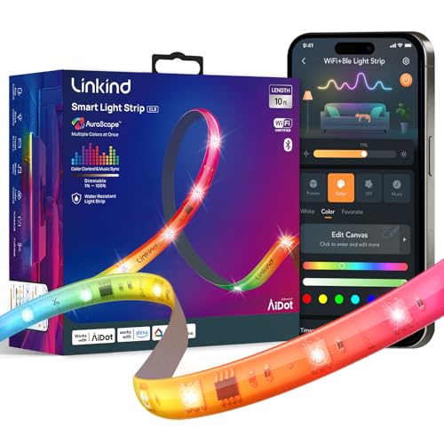 Linkind LED Strip Lights RGB 10ft, Smart Light Strip Work with Al...