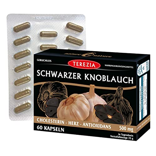 TEREZIA Schwarzer Knoblauch 100% Natürlich ohne chemische Zusatzstoffe | Immununterstützung | hochdosiert 500mg | 60 Kapseln | geruchlos Cover