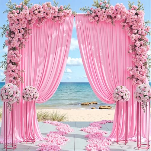 Image of 10ftx12ft Wrinkle Free Pink Backdrop Curtain for Parties, 2 Panels Silky Polyesyer Photo Backdrop Drapes 12 ft Long Back Drop Cloth for Wedding Girls Birthday Photography Background