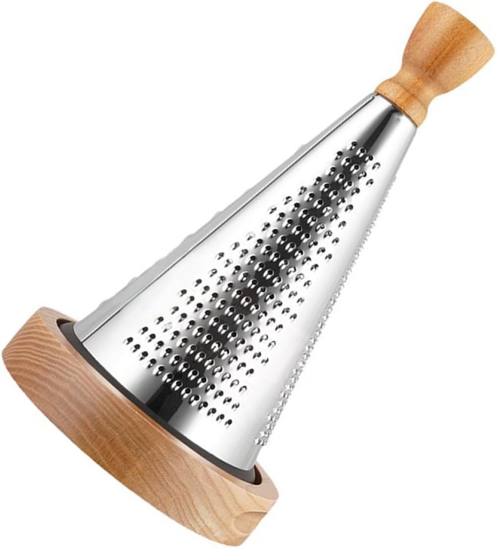 Multipurpose Cone-shaped Kitchen Metal Cheese Grater with Wooden Handle, Household 3-sided Cheese and Vegetable Grating Tool for Home Cooking