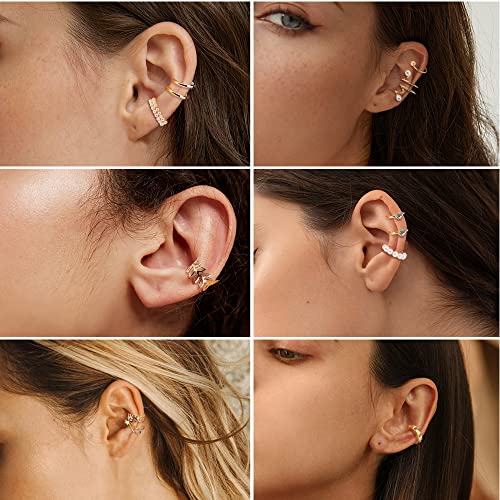 Dochais Ear Cuff Helix Cartilage Clip on Earrings Ear Cartilage Clip on Wrap Earrings Ear Cuffs for Women Men Non Piercing Ear Piercing Fake Earrings Set(Gold/Silver)4