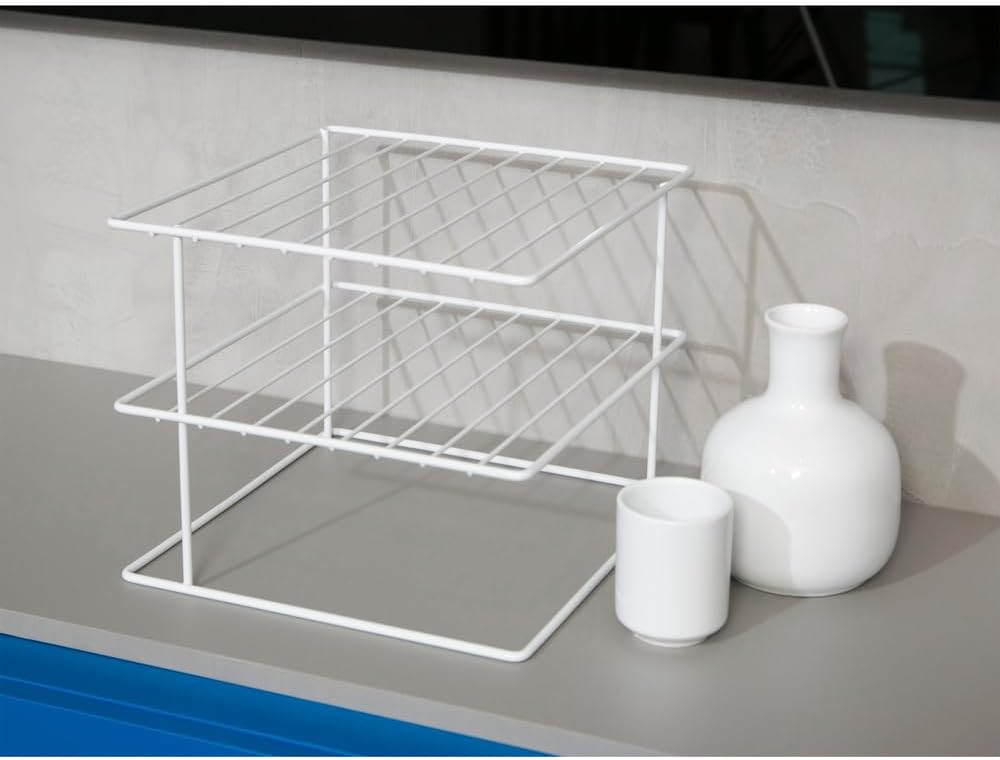 Suporte Porta 24 Pratos Organizador de Armário de Cozinha Aramado 3 Andares Branco Pliar