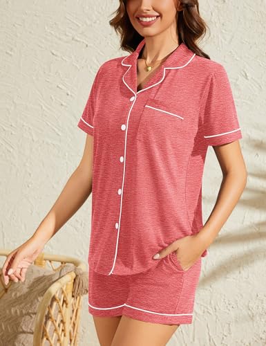 Image of SWOMOG Womens Button Down Pajamas Set Short Sleeve Sleepwear Bride Soft Pj Lounge Sets XS-3XL