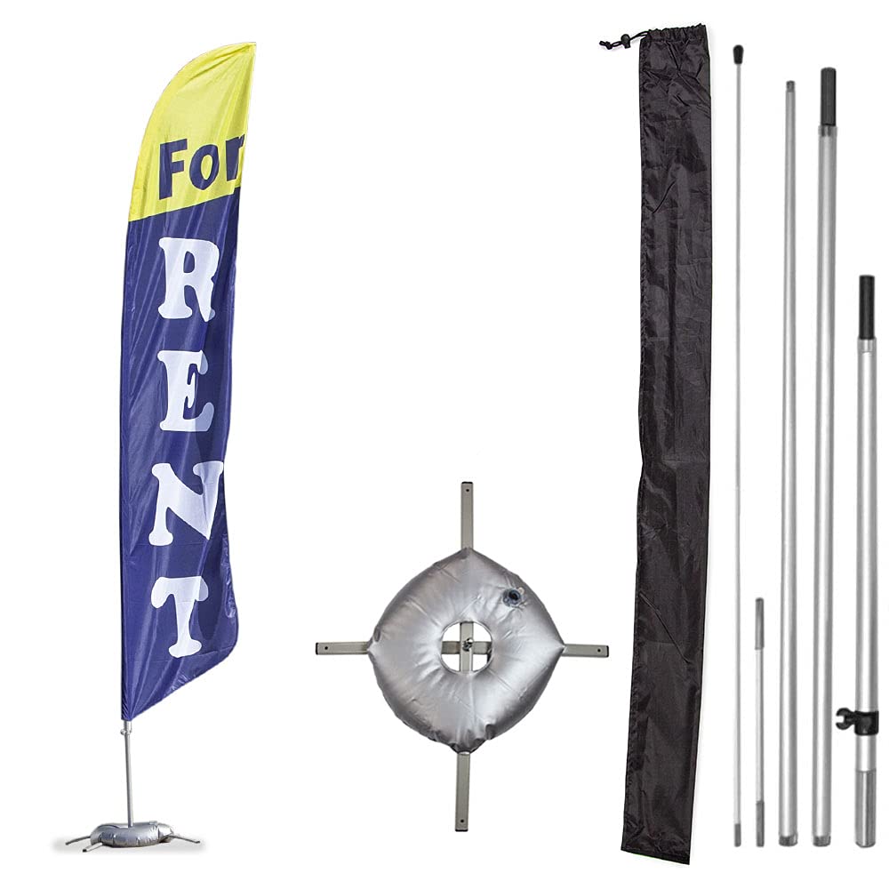 Vispronet Premium For Rent Feather Flag Kit - Includes 13ft Sectional Aviation Grade Fiberglass Poles, For Rent Flag, Cross Base and Weight Bag, and
