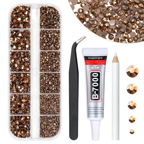 qiipii Copper Resin Rhinestones w B7000 Jewelry Glue for Bedazzling Crafting 2mm 3mm 4mm 5mm 6mm Brown Flatback Jelly Stones Coffee Diamonds Gems Charms for Nails Face Eye Makeup Tumblers Decor Crafts