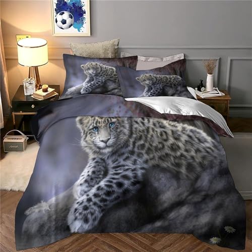 Parure de lit léopard des neiges 140x200 housse couette microfibre - 6