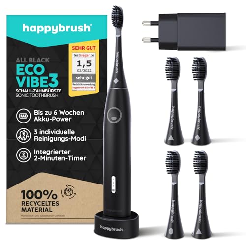 happybrush® Schallzahnbürste Eco Vibe 3 – TESTSIEGER – 100 Tage testen - Elektrische...