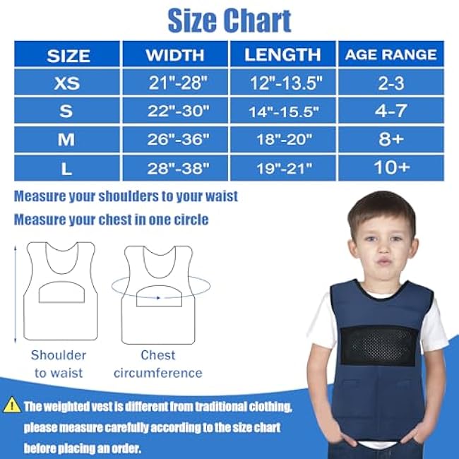 Weighted Vest for Kids (Small, Ages 4 to 7) with Sensory Issues Compression Vest for Kids Including 6 Removable Weights Black